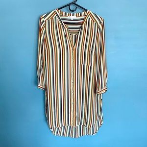DR2 Long Sleeve Button up Shirt Dress multicolor striped knee length